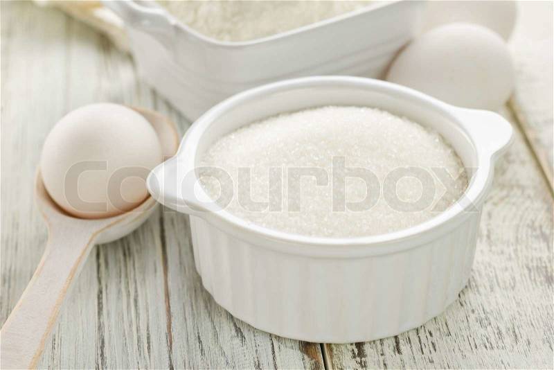 Flour, eggs, sugar, stock photo