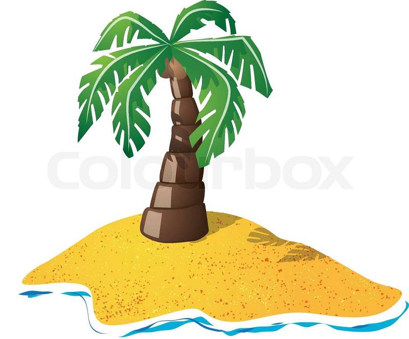Cartoon drawing of small lonely island with palm tree ...