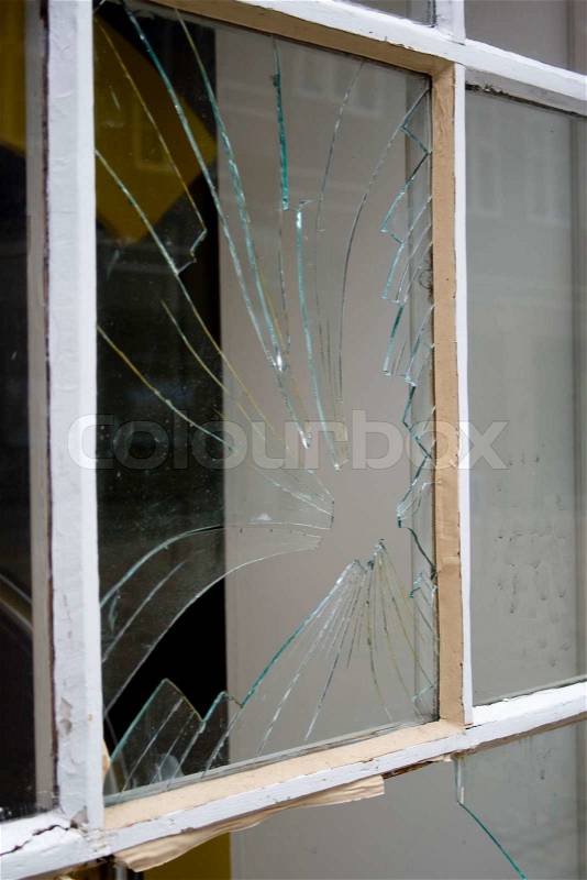 Smashed window glas, stock photo