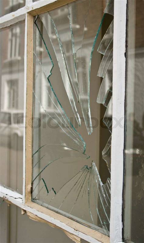 Smashed window glas, stock photo