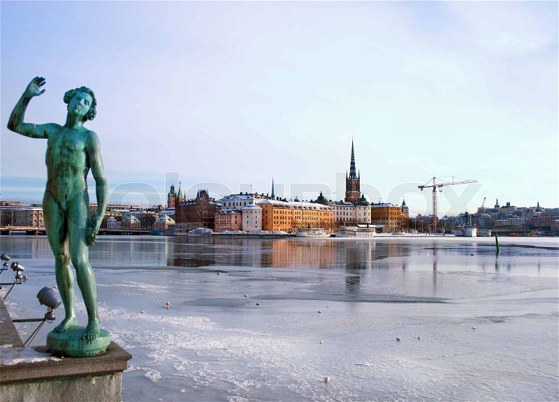 Stockholm city harbour, frozen, stock photo