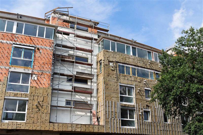 Shell insulation in new residential building, stock photo