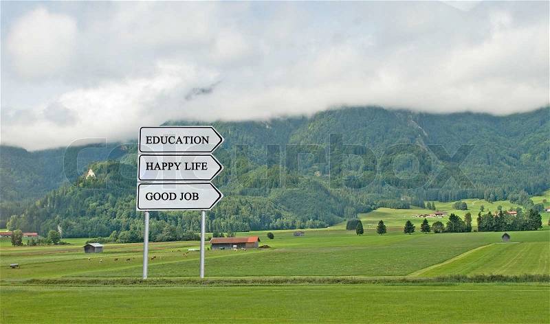 Road sign to success, education,future, stock photo