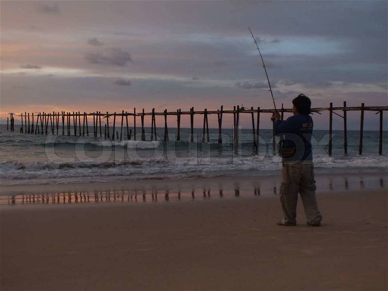 Sunset and fishing man at phang nga province, stock photo