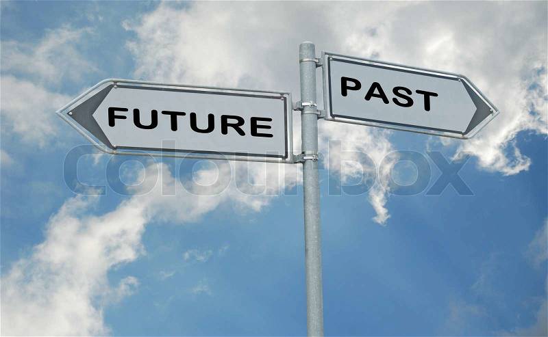 Road signs to future and past, stock photo