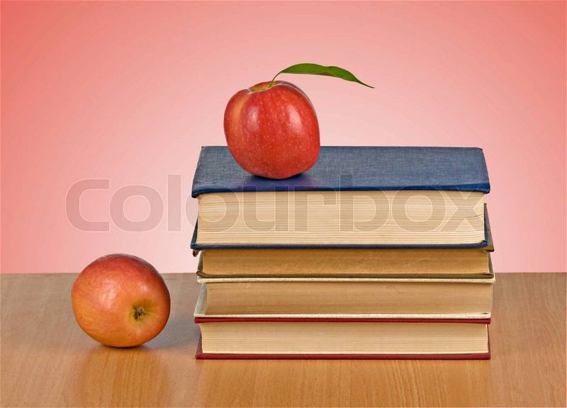 Red apple and books, stock photo