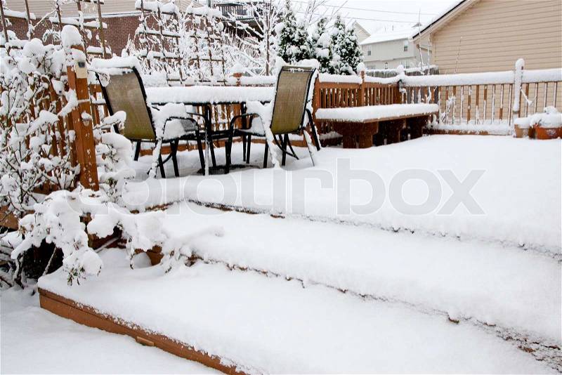 Snow on patio, stock photo