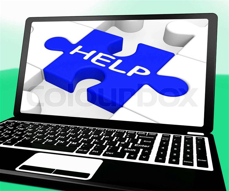 Help Puzzle On Laptop Shows Support, stock photo