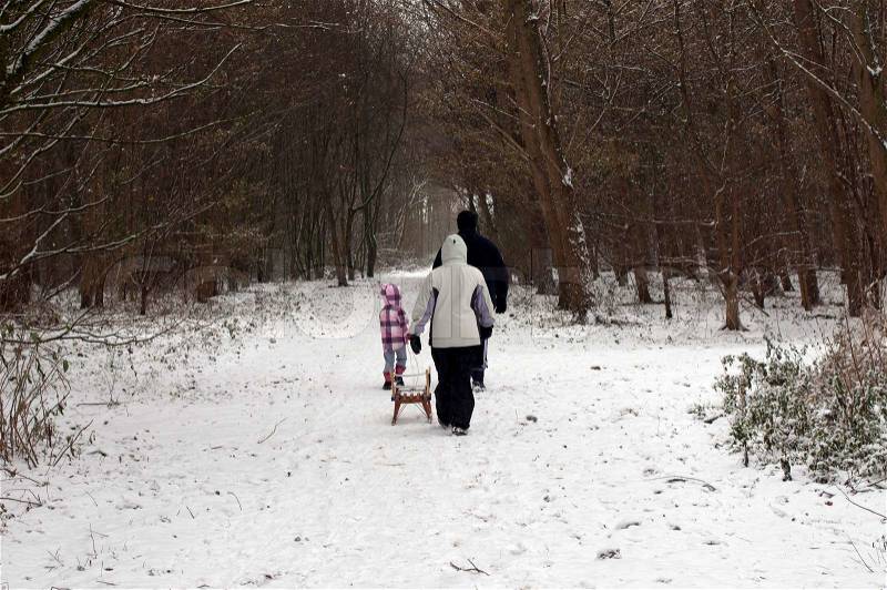 People walking in winter landscape, stock photo