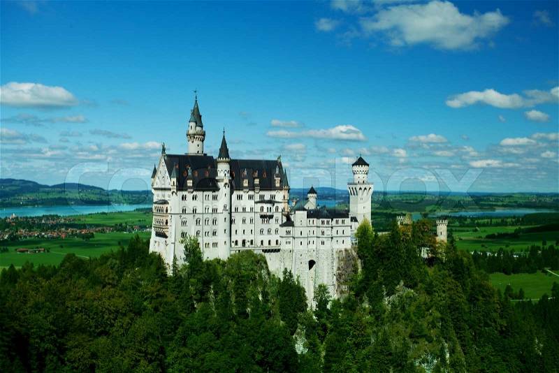 Neuschwanstein Castle, Bavaria, Germany - spring landscape, stock photo