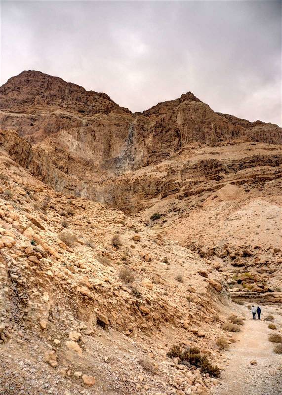 Judean desert near Dead Sea in Israel hiking and travel, stock photo