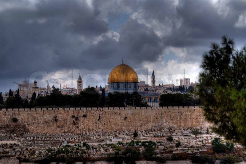Jerusalem temple mount panorama, stock photo