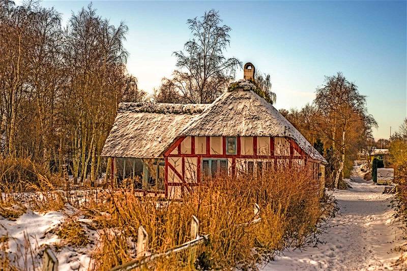 Winter cottage, stock photo
