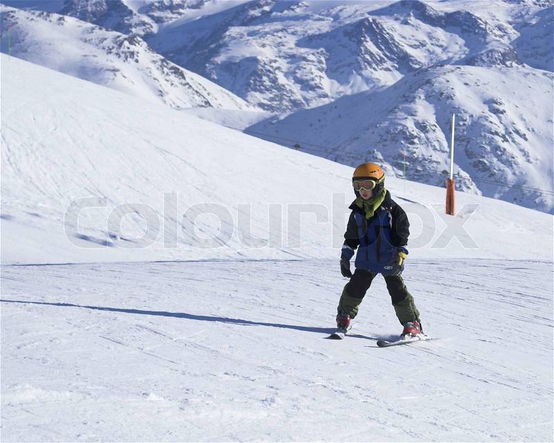 Child Ski vacation in Alpes, stock photo