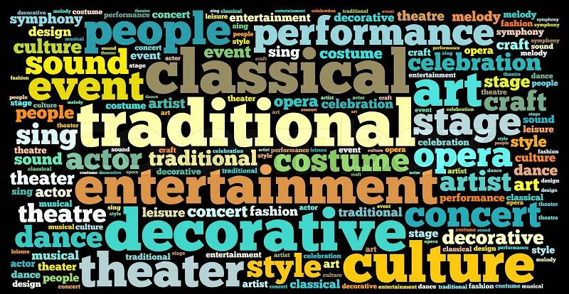 Culture and entertainment info-text graphics and arrangement concept on white background word cloud, stock photo