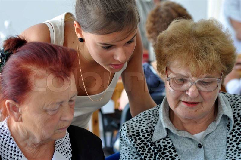 Image of \'seniors, studying, generations, dialog\', stock photo