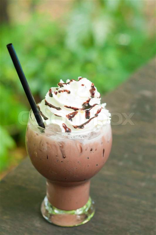 Iced chocolate with whipped cream, stock photo