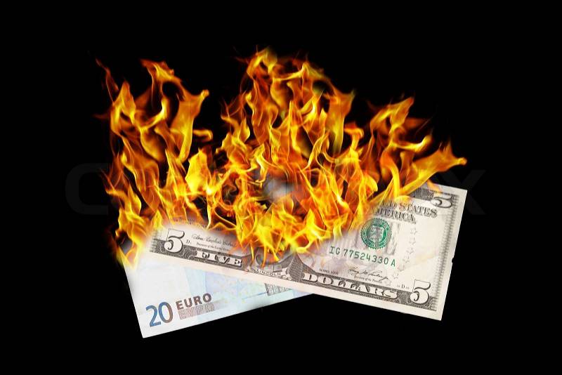 Burning money, stock photo