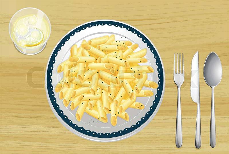 Pasta and white sauce in a dish, vector