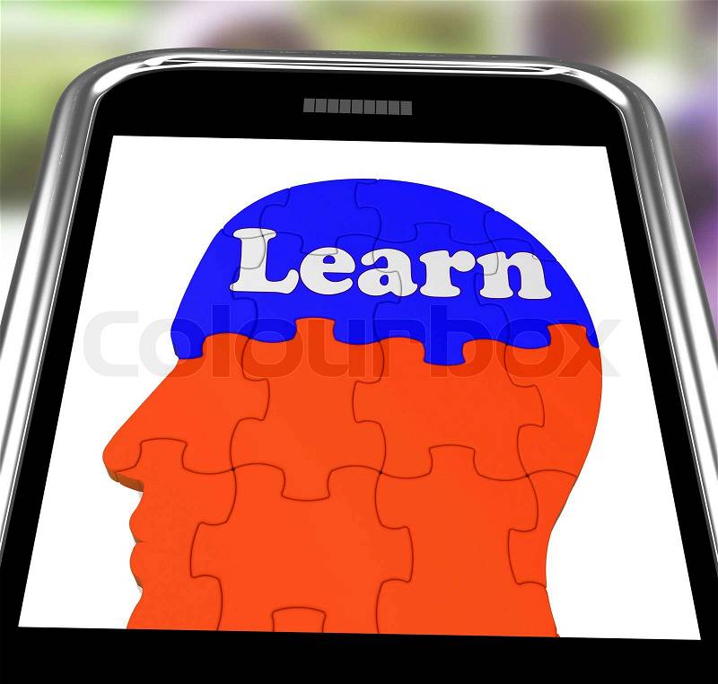 Learn On Brain On Smartphone Showing Human Training, stock photo