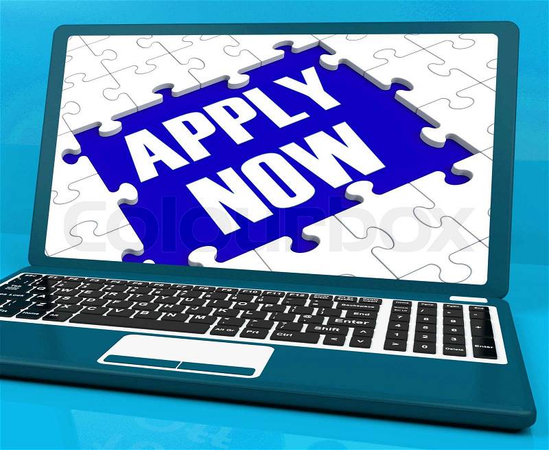 Apply Now On Laptop Showing Online Applications, stock photo