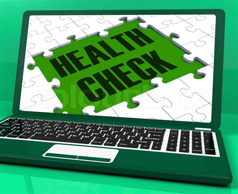 Health Check On Laptop Showing Medical Exams, stock photo