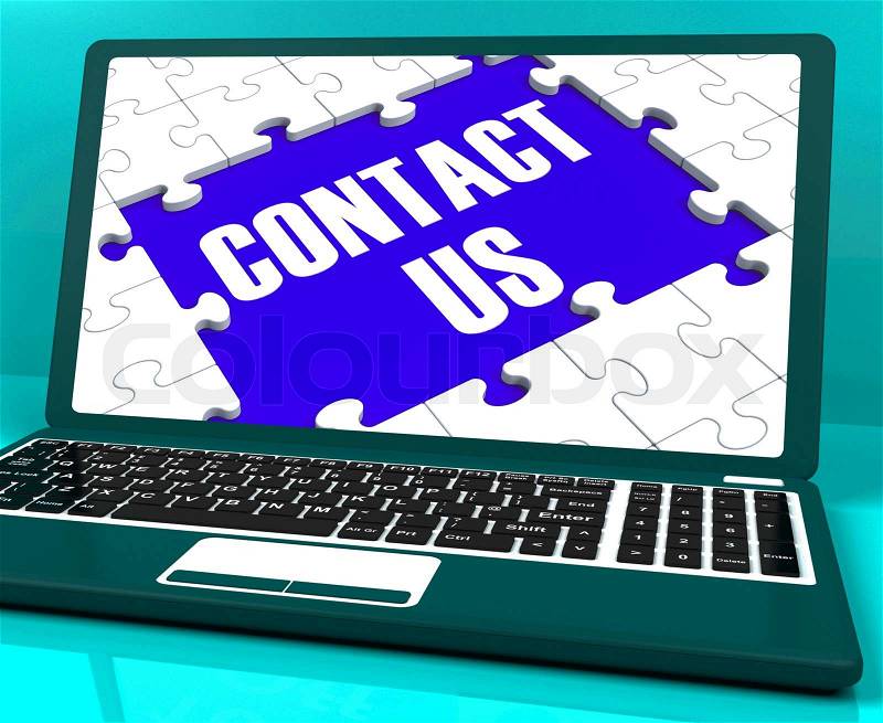 Contact Us On Laptop Shows Website Support And Assistance, stock photo