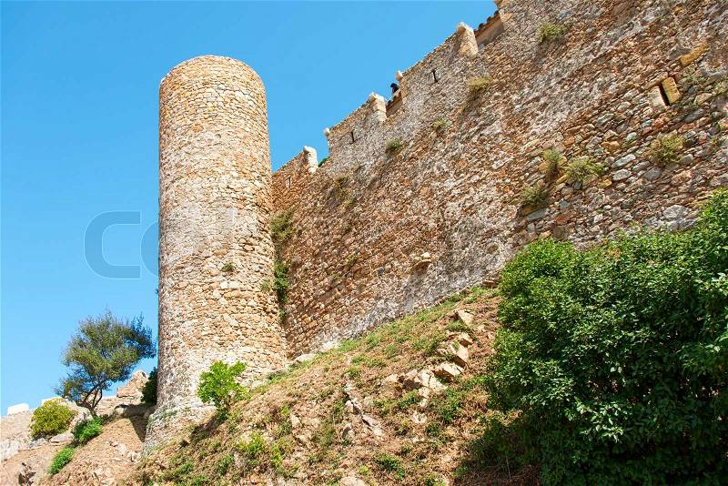 Fortress tower in Tossa de Mar Costa Brava Spain, stock photo
