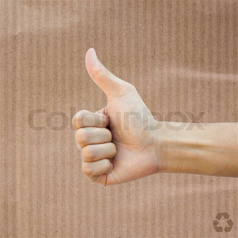 Like hand on Recycle paper texture background, stock photo