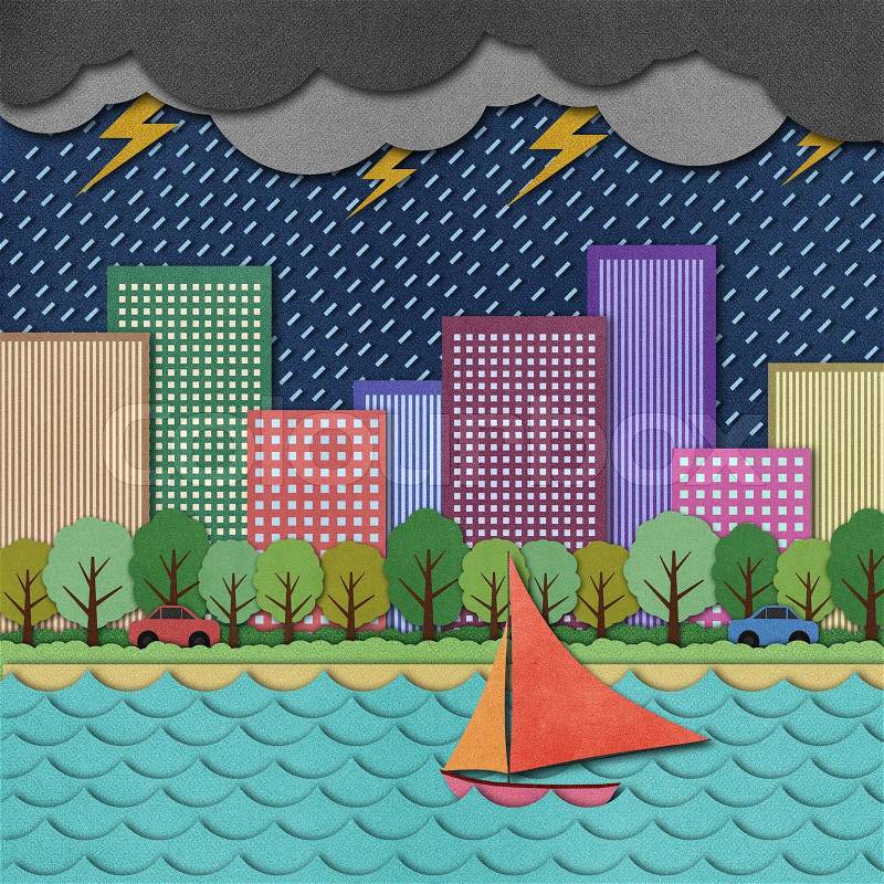 City view recycled paper craft Background, stock photo