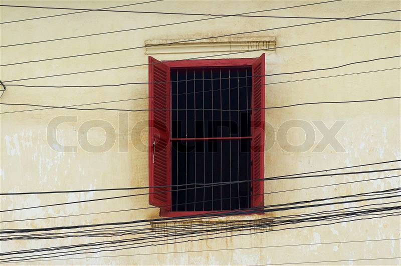 Asian Vintage window on cement wall, stock photo