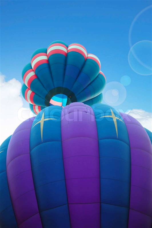 Colorful hot air balloon with beautiful blue sky and cloud, stock photo