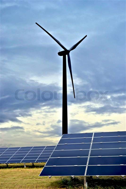Solar and wind energy, stock photo