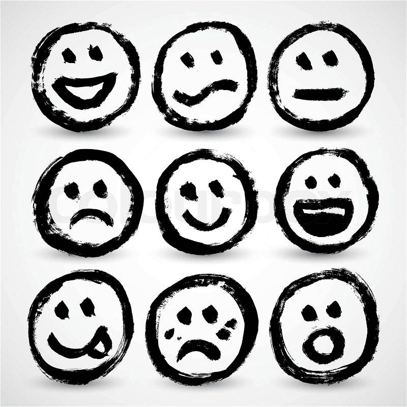an icon set of grunge cartoon smiley faces  stock vector