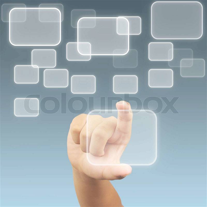 Hand Keeping a button on touch screen, stock photo