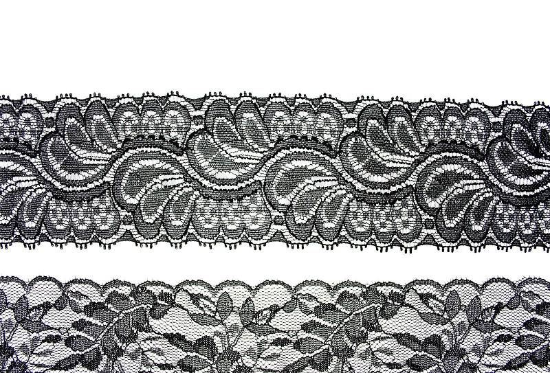 Black lace with pattern in the manner of flower on white backgro, stock photo