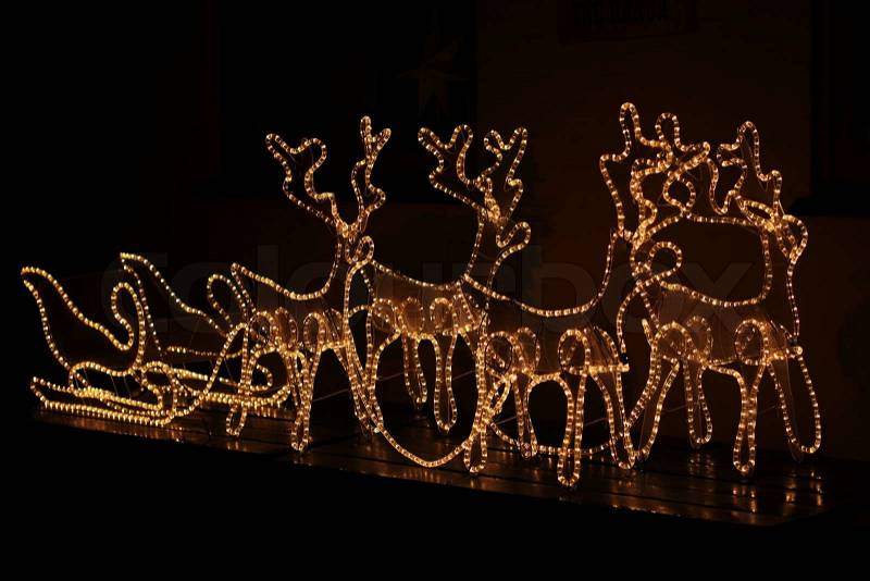 Outdoor christmas decoration: Santa\'s sleigh Denmark, stock photo