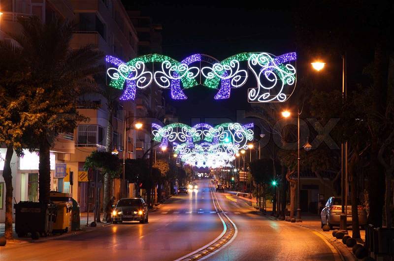 Christmas decoration in the street of Estepona, Andalusia, Spain, stock photo