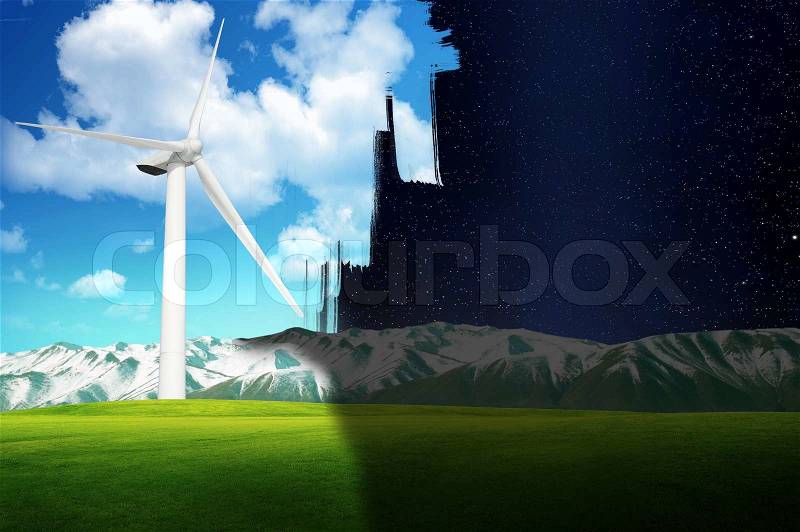 Wind turbine land scape for day and night concept, stock photo