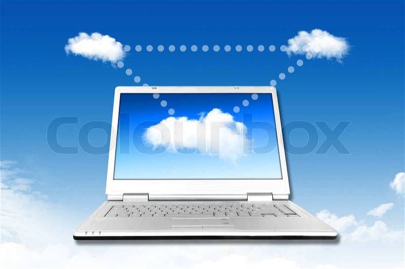 Laptop on the cloud, for colud computing concept and business, stock photo