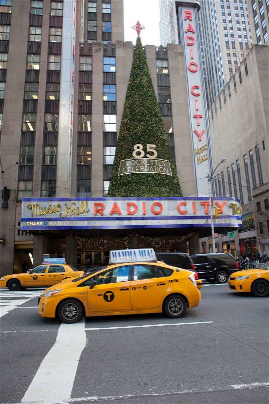 NEW YORK CITY - December 5: Radio City Music Hall, is the worlds largest indoor theater displaying this years Christmas tree decoration, October 5th, 2012 in Manhattan, New York City, stock photo