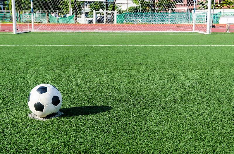 Soccer Football on Penalty spot for Penalty Kick, stock photo