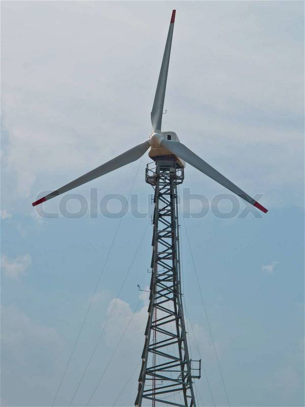 Wind turbine tower old model, stock photo