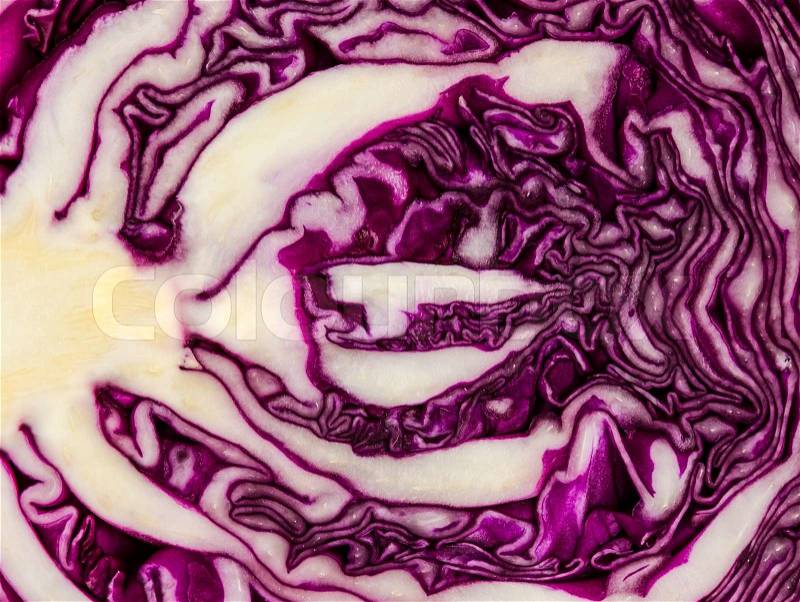 Detail of a Sliced Red Cabbage Texture Background, stock photo