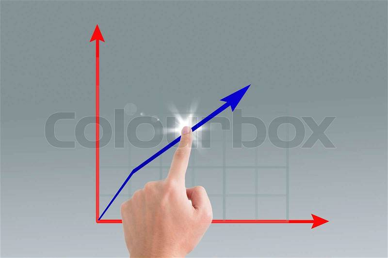 Business man pointing a growing graph on the screen background, stock photo