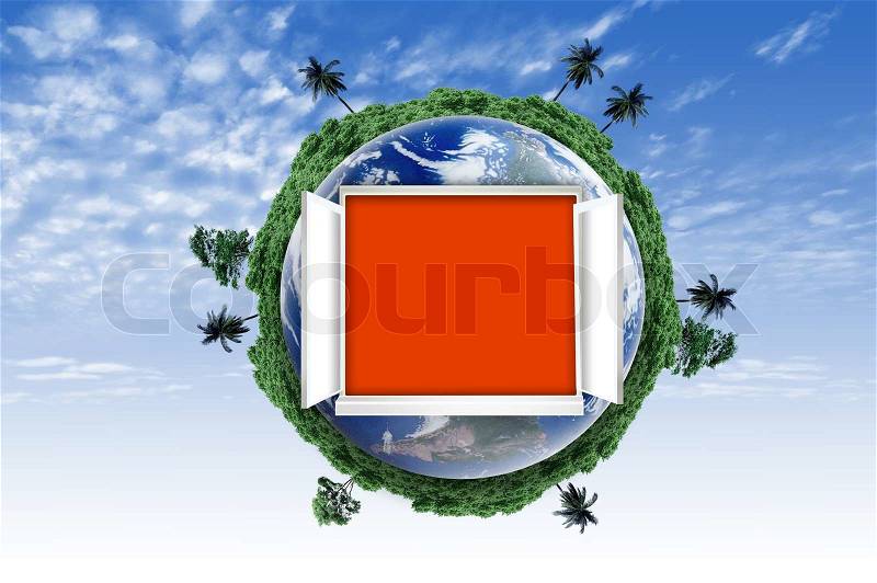 Window open on earth surface to the inside world, for environmental concept and idea, stock photo