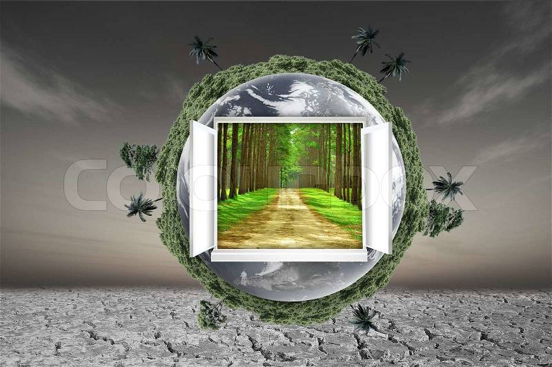 Window open on earth surface to the inside world, for environmental concept and idea, stock photo