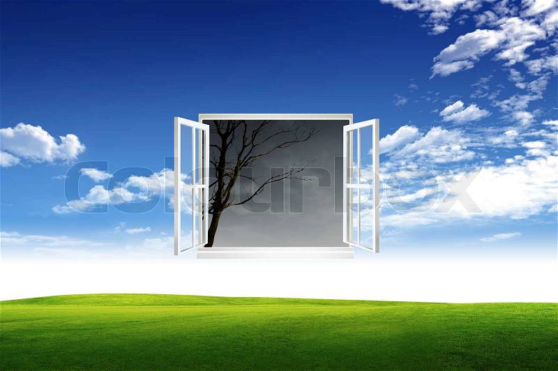 Window open to the new world, for environmental concept and idea, stock photo