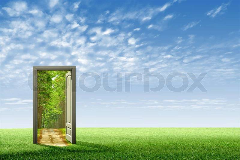 Door open to the new world, for environmental concept and idea, stock photo