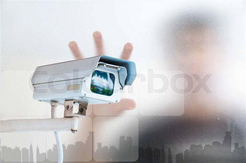 Security Camera or CCTV on digital background, stock photo